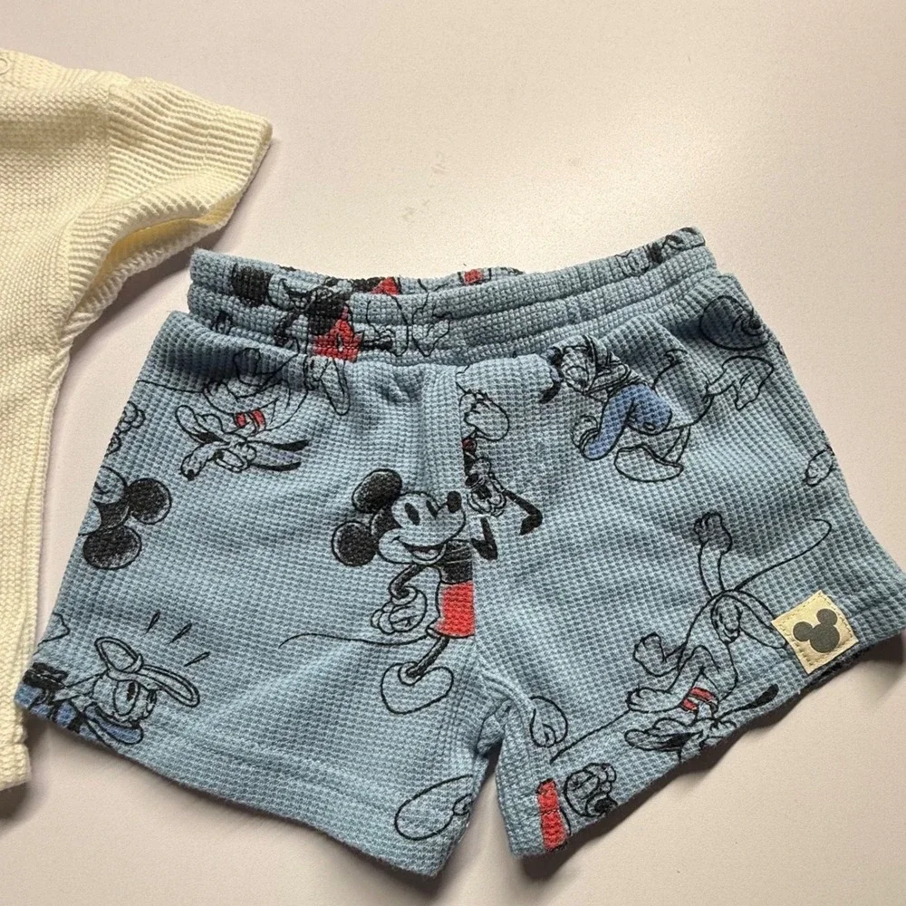 Disney Mickey and Friends Baby Waffle Knit Set 3-6M Best Buds Blue Cream 2pc